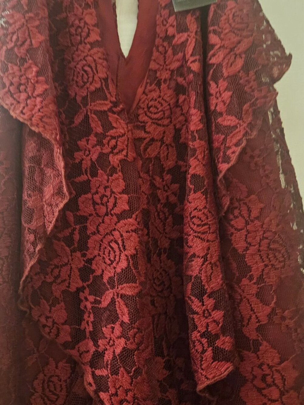 Nwt Ashley Stewart sleeveless boho lace Whimsigoth burgundy Lined Sexy tunic 1X
